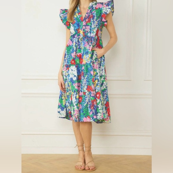 NWT Entro Lillian Floral Print Ruffle Sleeve Dress Size 1XL - Picture 2 of 11